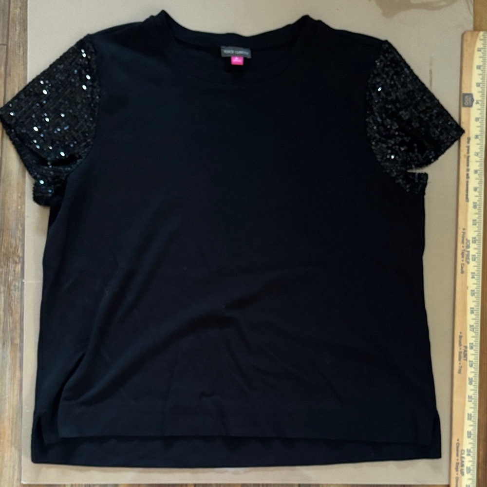 Vince Camuto Black Top with Sequin Sleeves XL